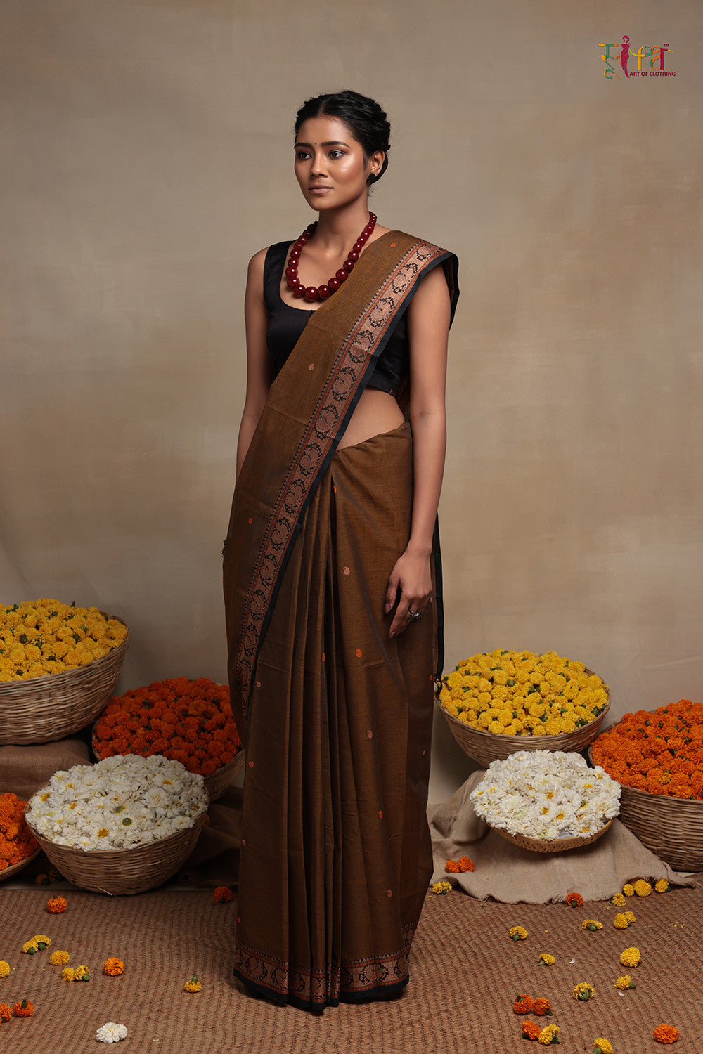 Handloom Mustard Brown Kanchi Cotton Saree