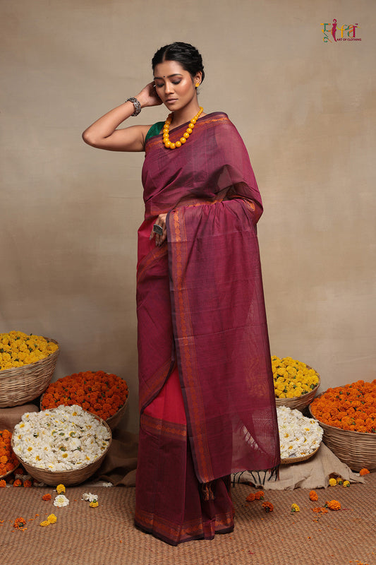 Red and Wine Handloom Kanchi Cotton saree