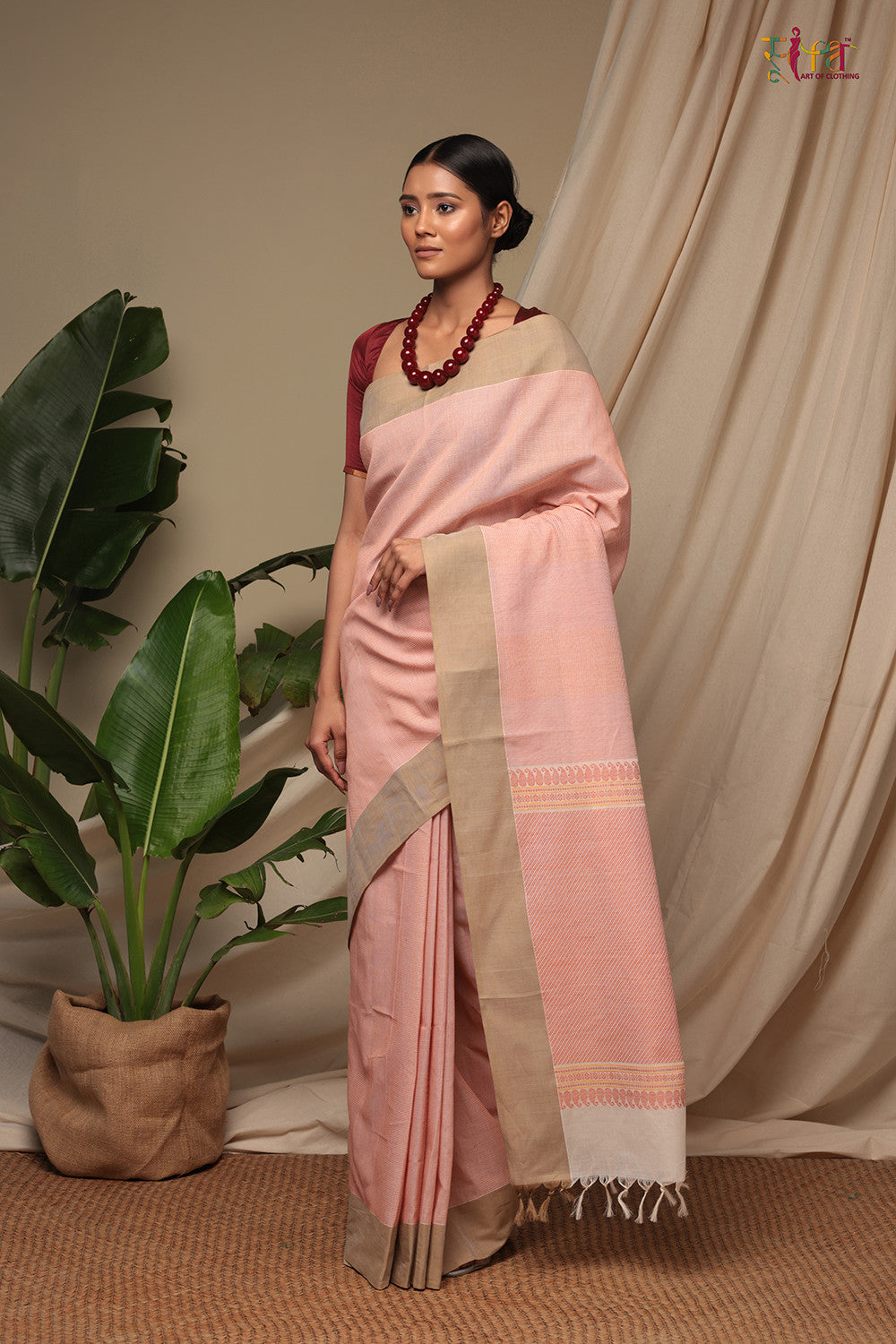 Handloom Cream Pure Cotton Kanchi Cotton Saree