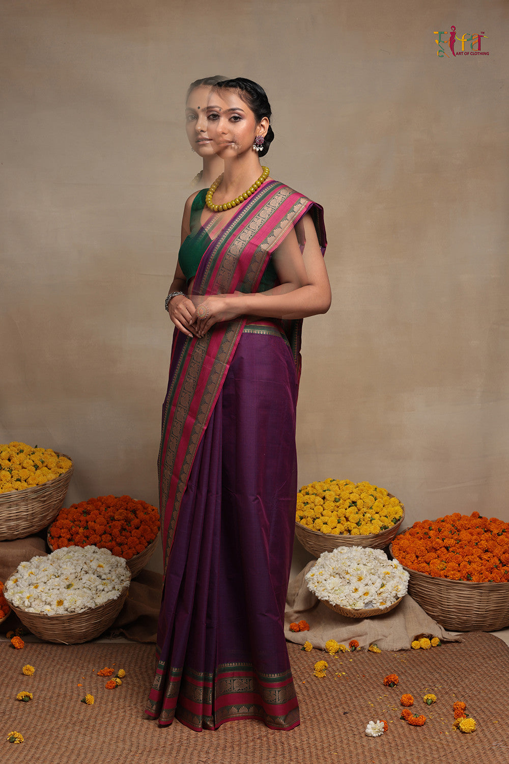 Handloom Blackberry Pure Cotton Kanchi Saree