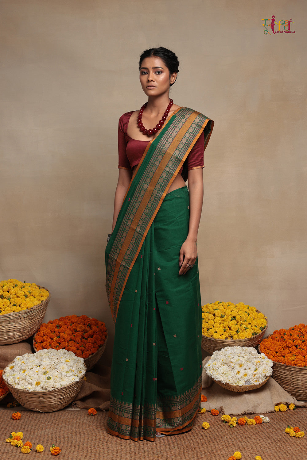 Handloom Deep Green Kanchi Cotton Saree