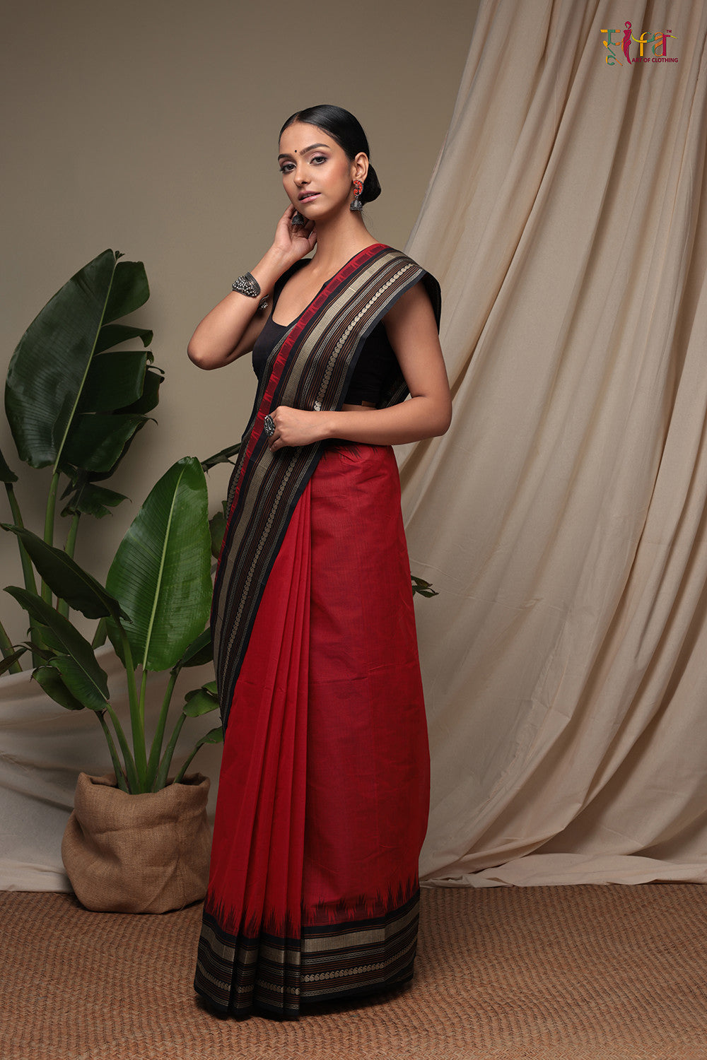 Handloom Chilli Red Pure Cotton Kanchi Saree