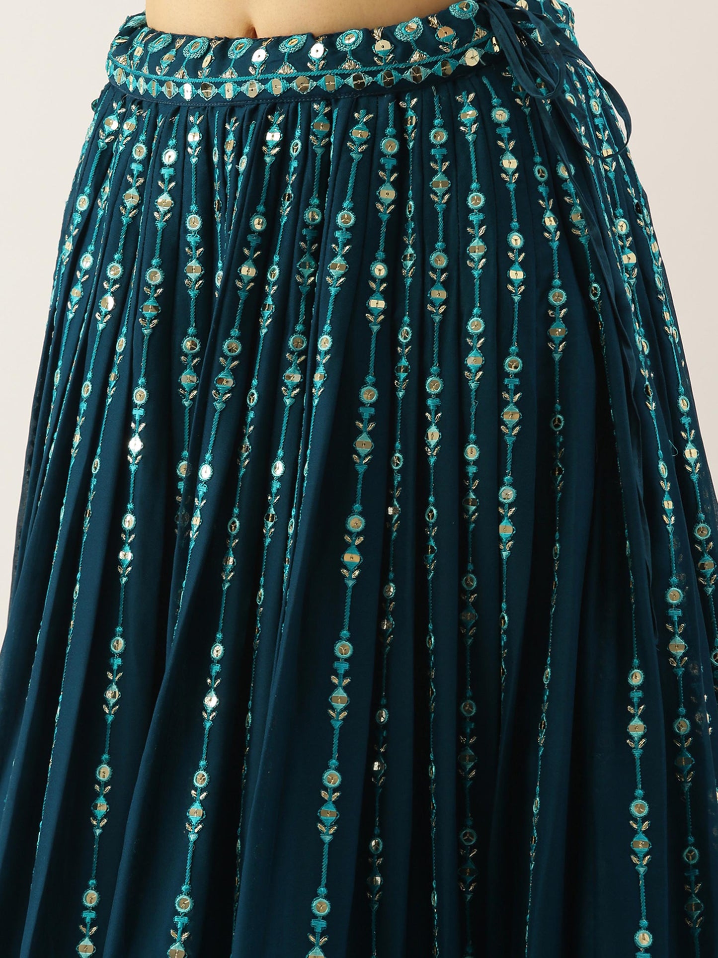 Women Teal Georgette Sequins Work Semi-Stitched Lehenga & Unstitched Blouse with Dupatta