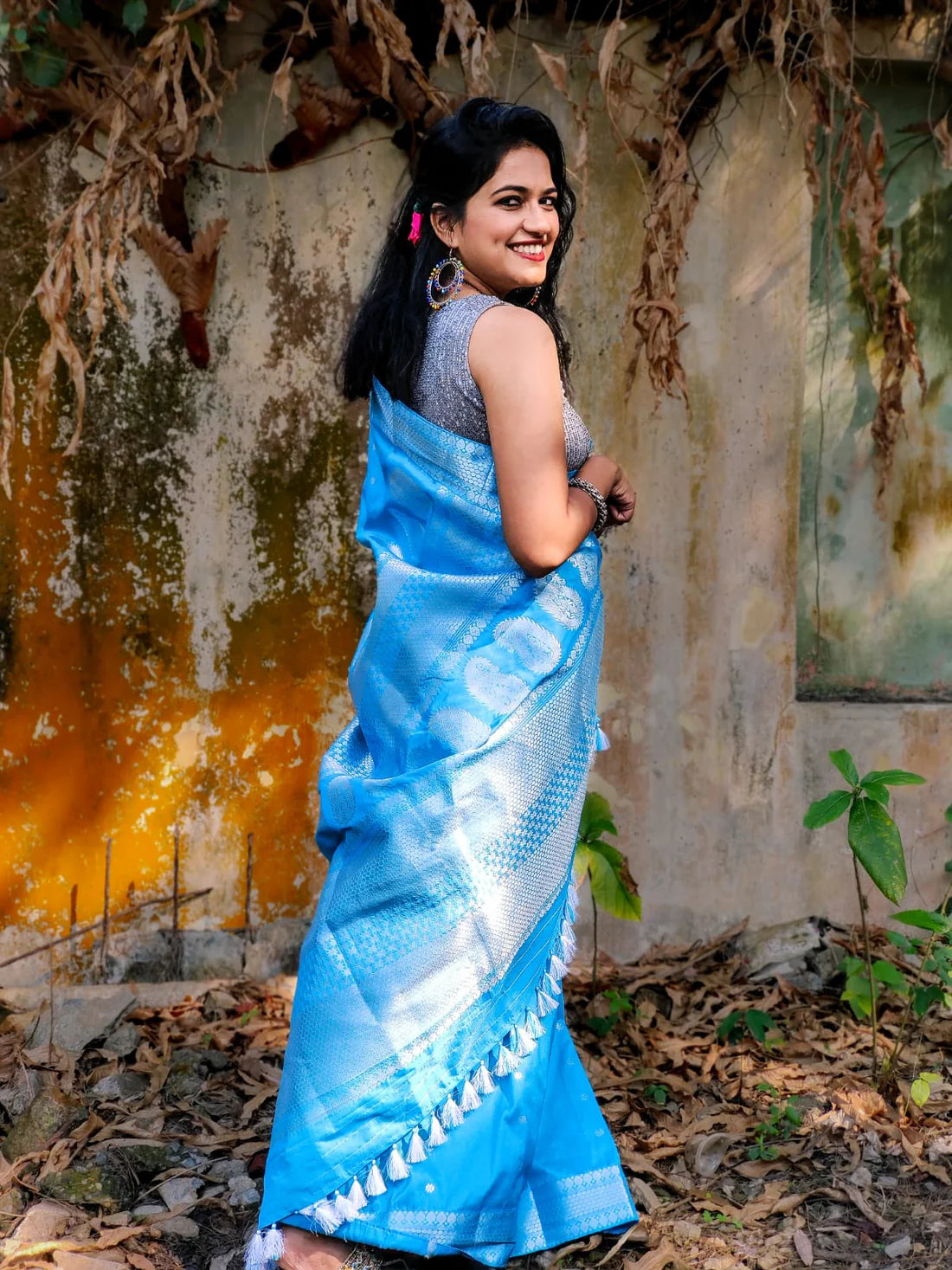 Marmalade Blue Poly Silk Handloom saree