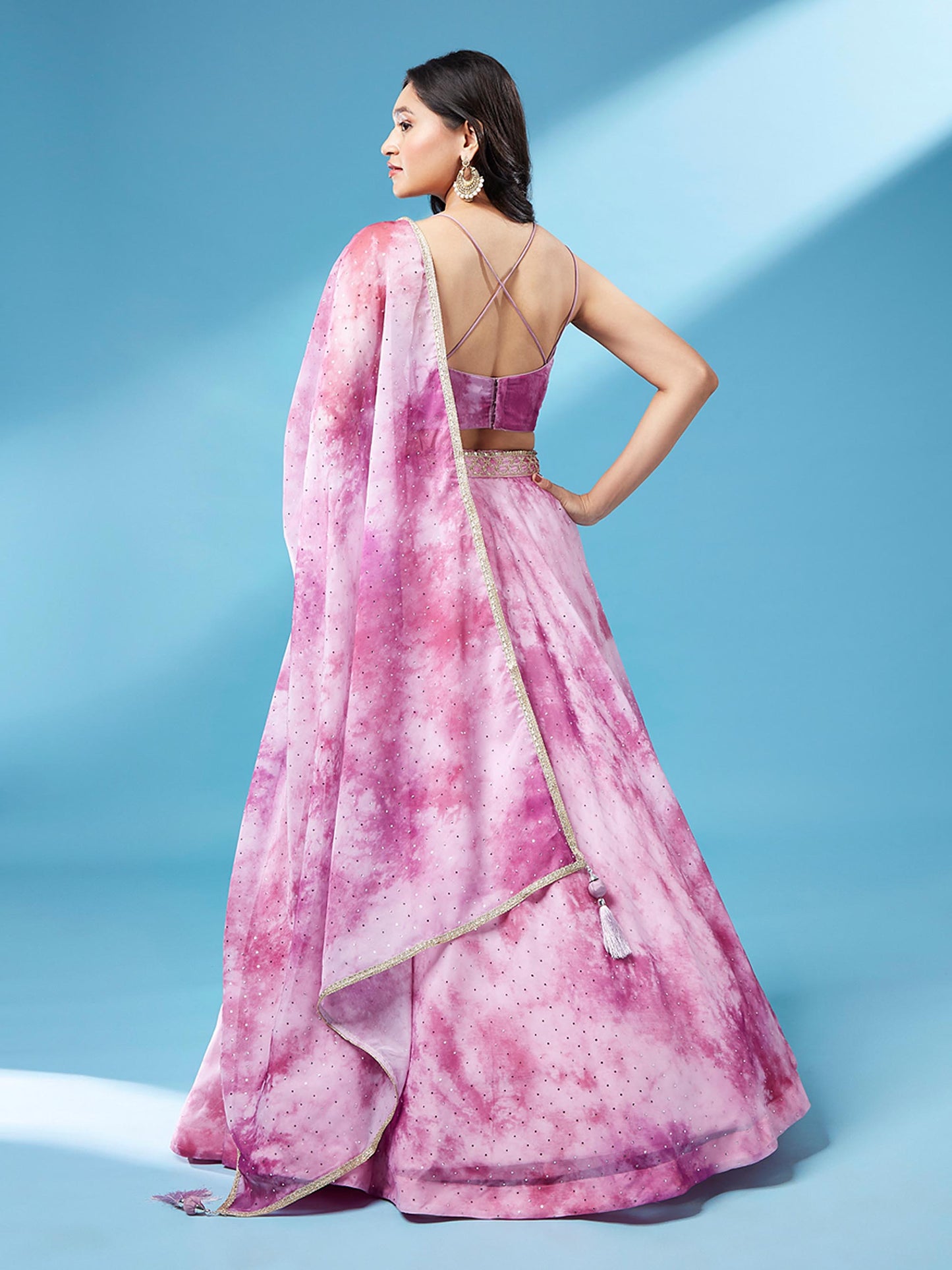 Lavender Organza Floral Printed Lehenga