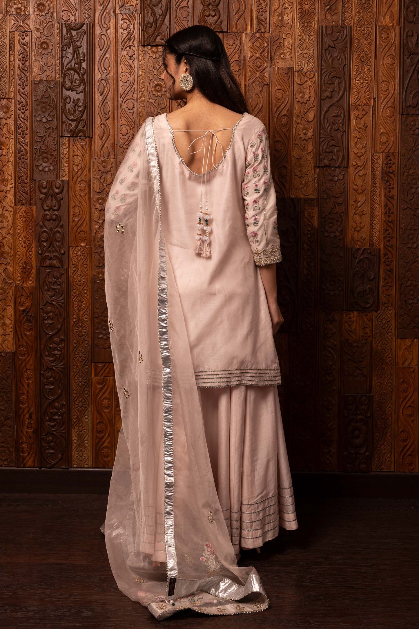 Tales of grace Light Pink Chanderi silk Embroidered Festive Sharara