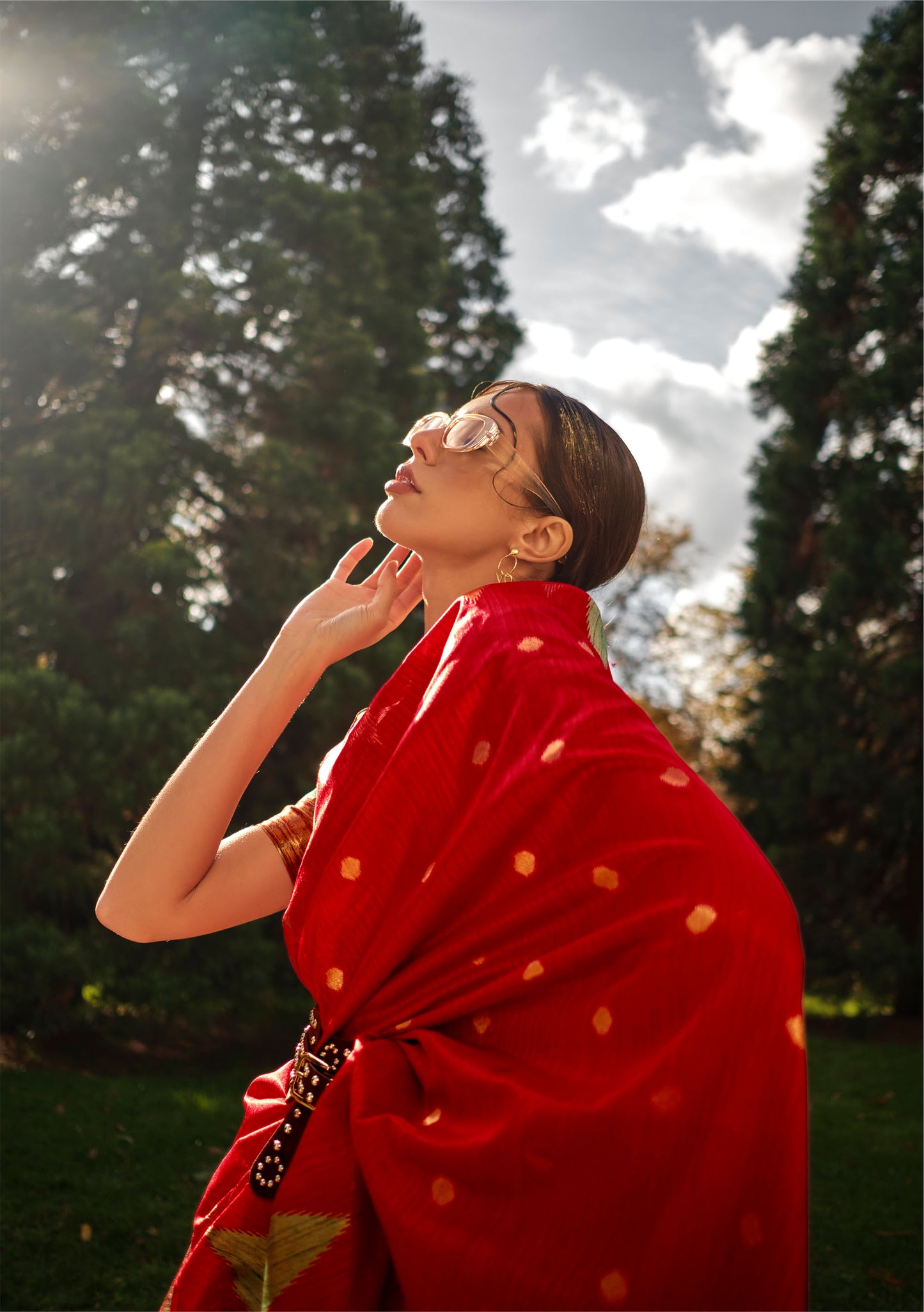 Red Green Khwaab Handloom Khadi Silk Saree