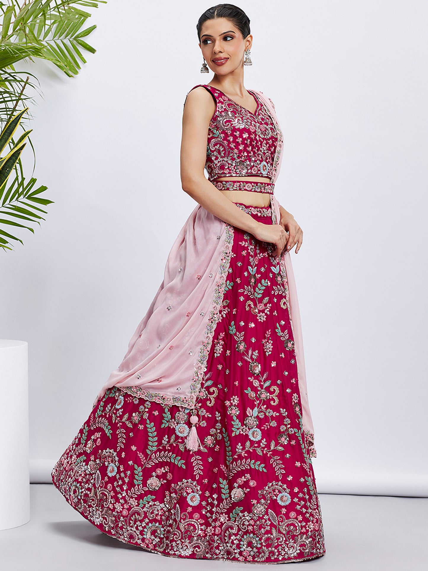 Rose Pure Georgette Sequins and thread embroidery Lehenga choli