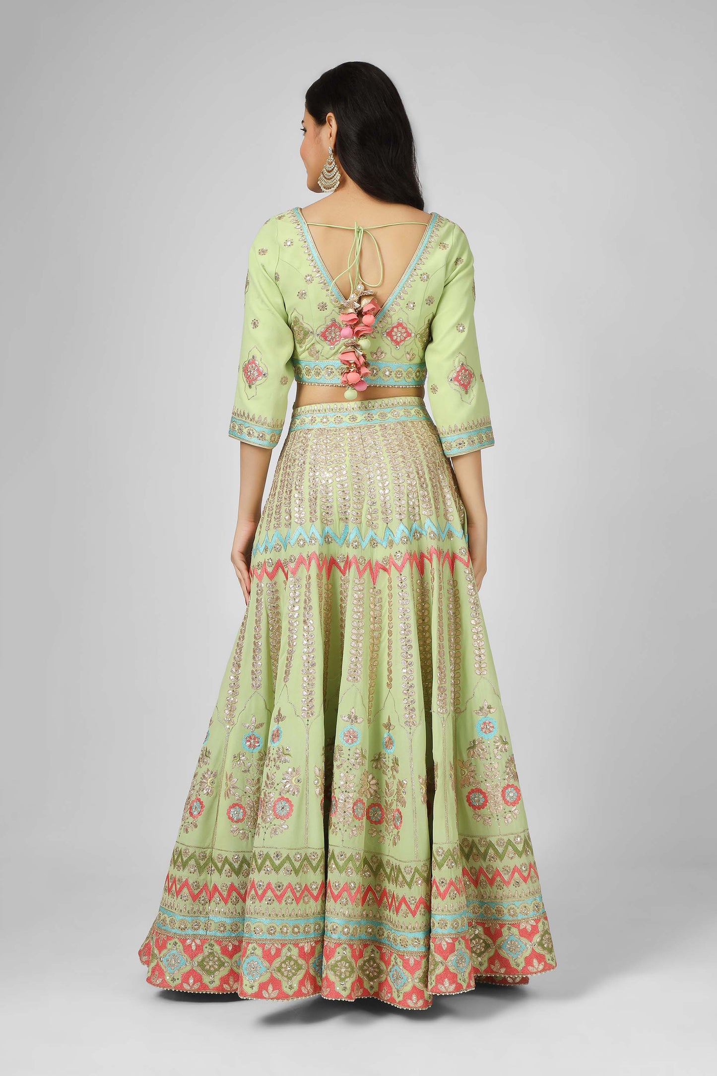 Gotta Bling Limegreen Georgette Gotta Dori Mehendi Lehenga