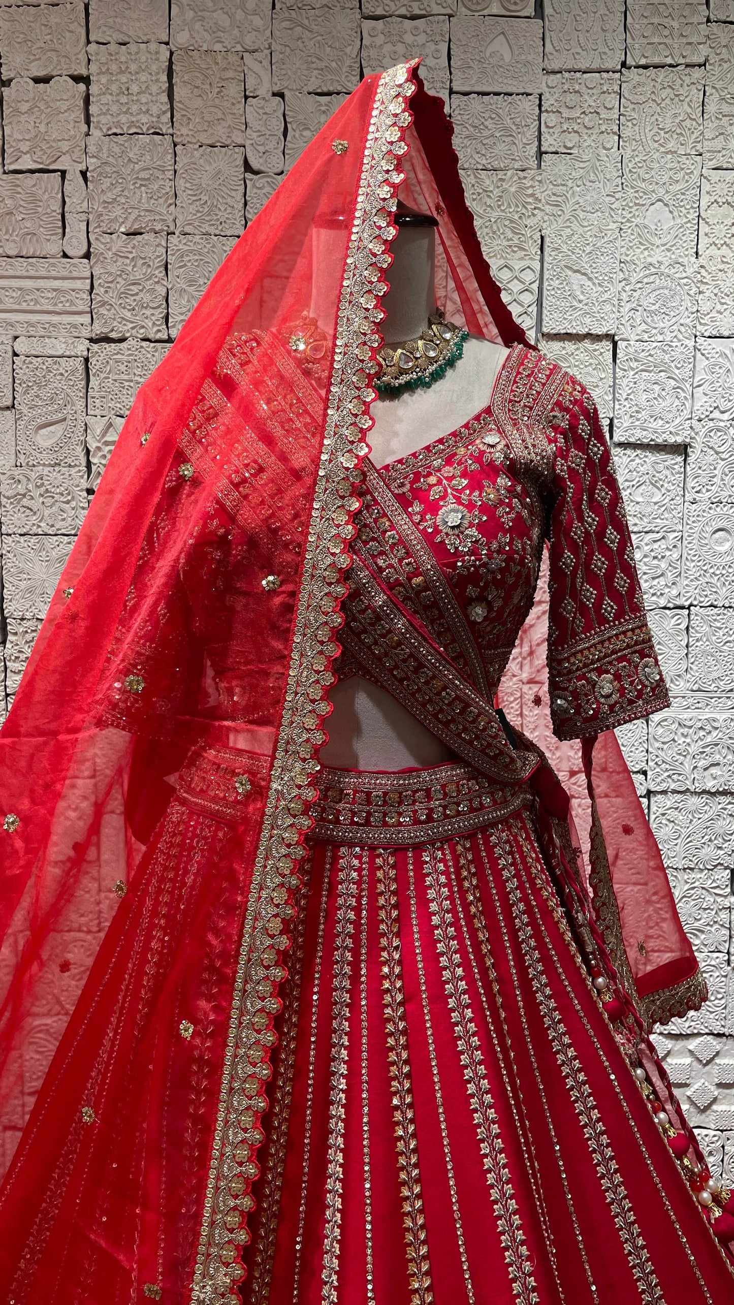 Red silk bridal lehenga