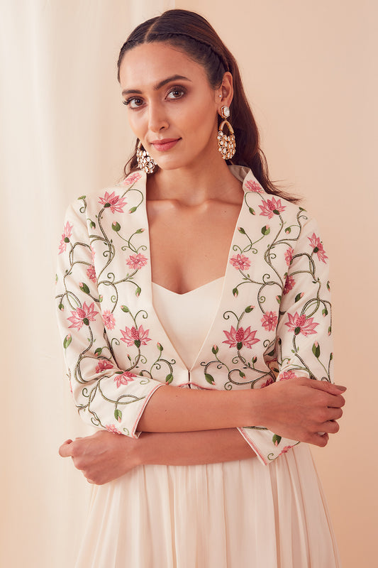 Ivory Lotus Garden Jacket Set - Aarambh