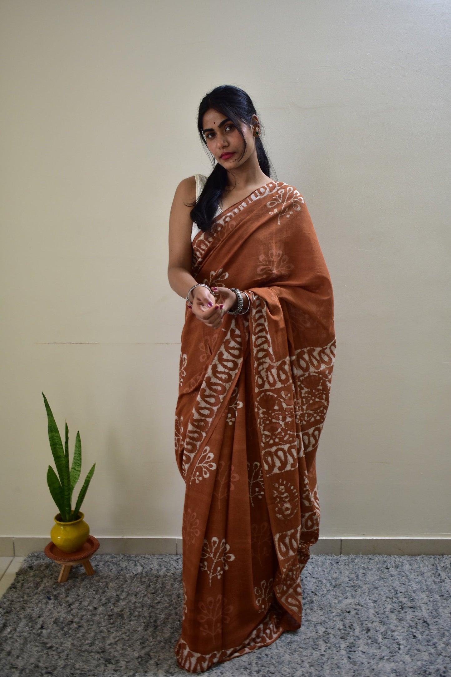 Petrichor Monsoon - Cotton Mulmul - Orange Batik Handcrafted Saree