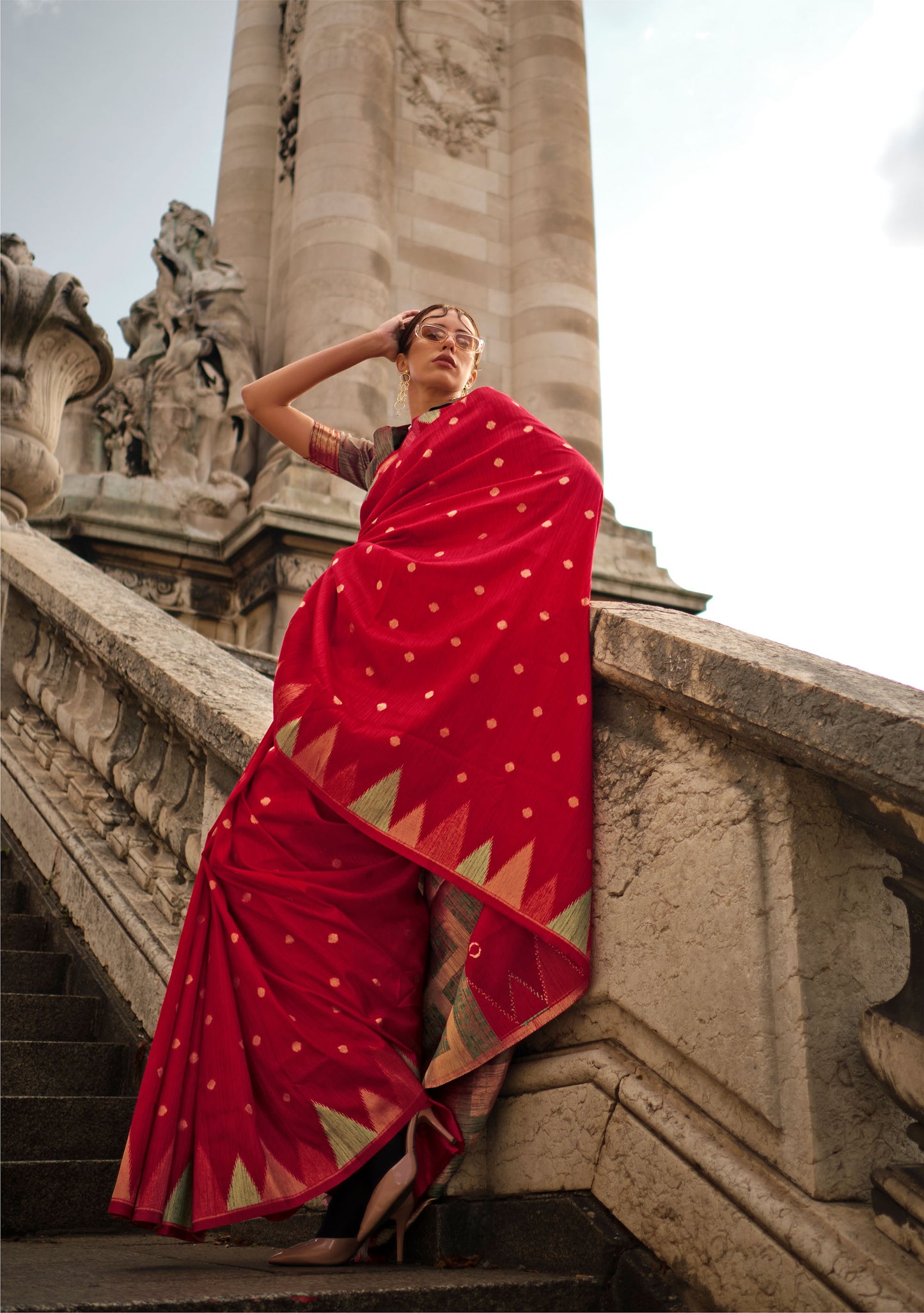 Red Green Khwaab Handloom Khadi Silk Saree