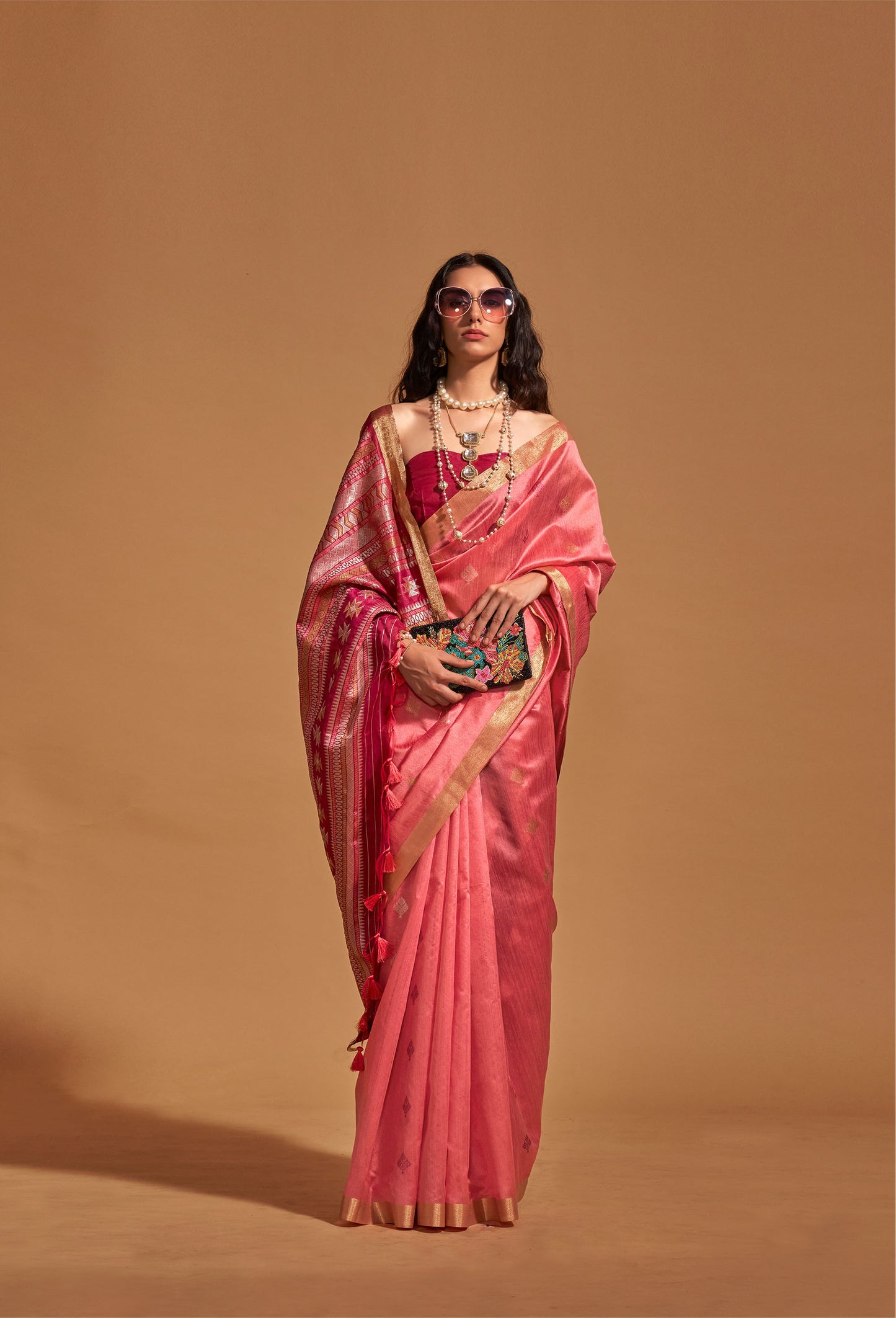 Coral Kanoi Silk Handloom Saree