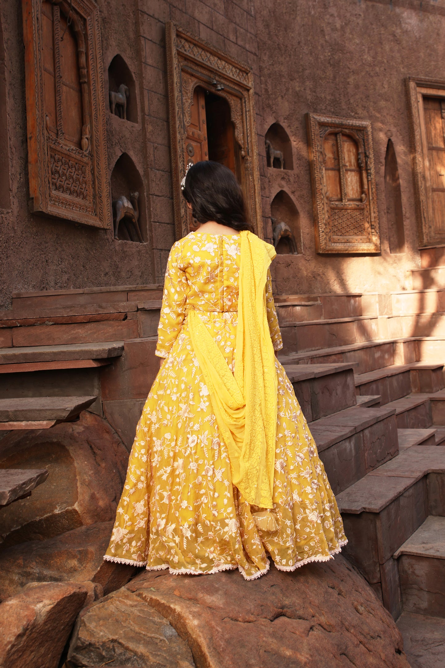 Yellow Parsi work Lehenga Choli