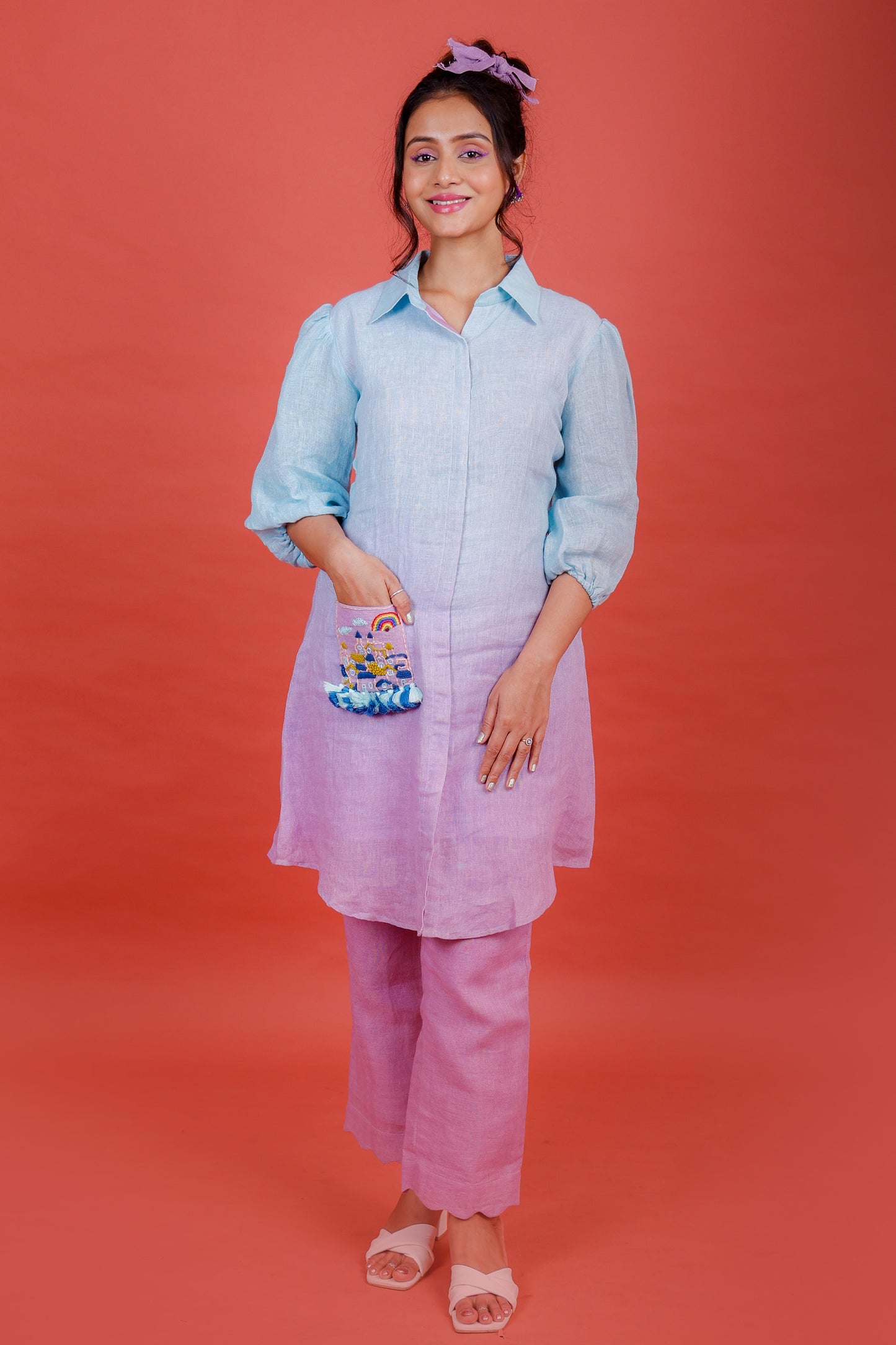 Seashore Blue to Lilac Kurta Pant - Pinash