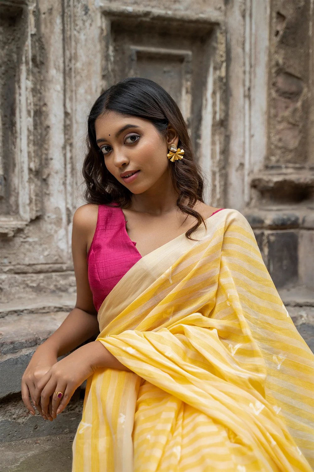 Handloom Yellow Soft Cotton Jamdani Saree