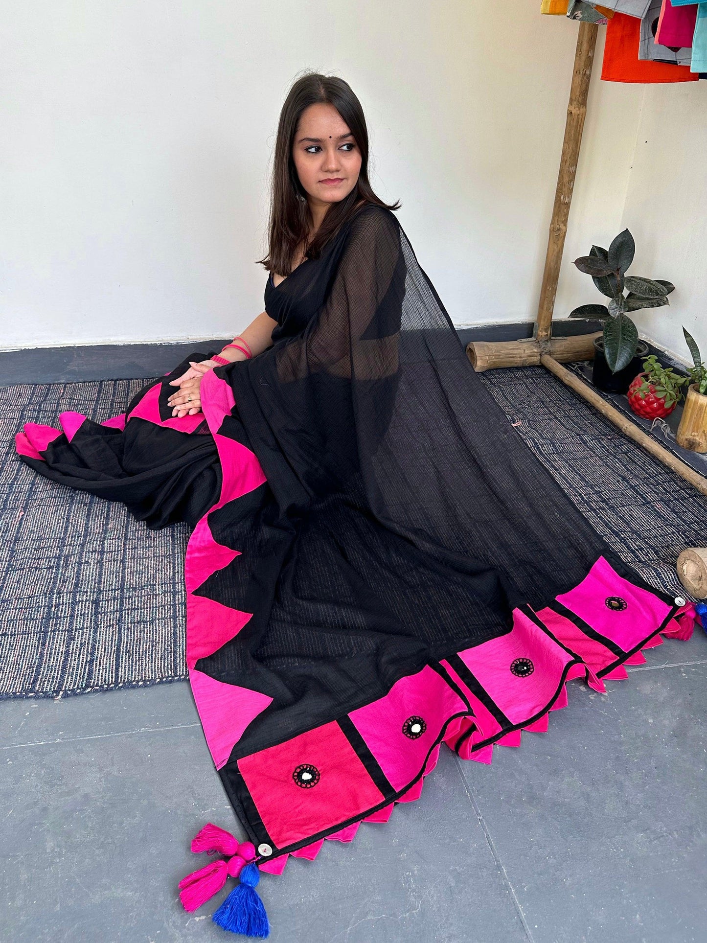 गुलाबो (Gulabo) Kota Cotton Black Saree