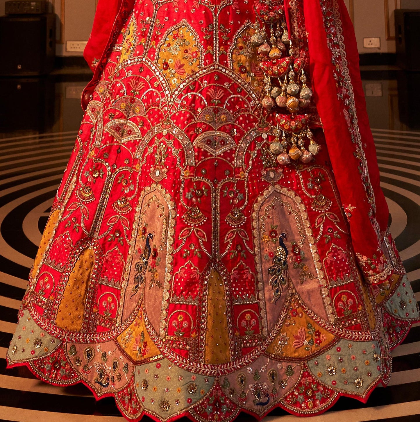 Red Zardozi Work Raw Silk Bridal Lehenga