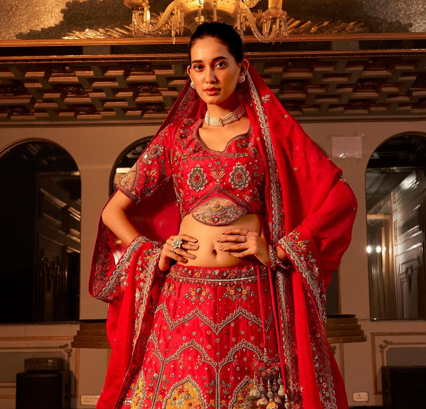 Red Zardozi Work Raw Silk Bridal Lehenga