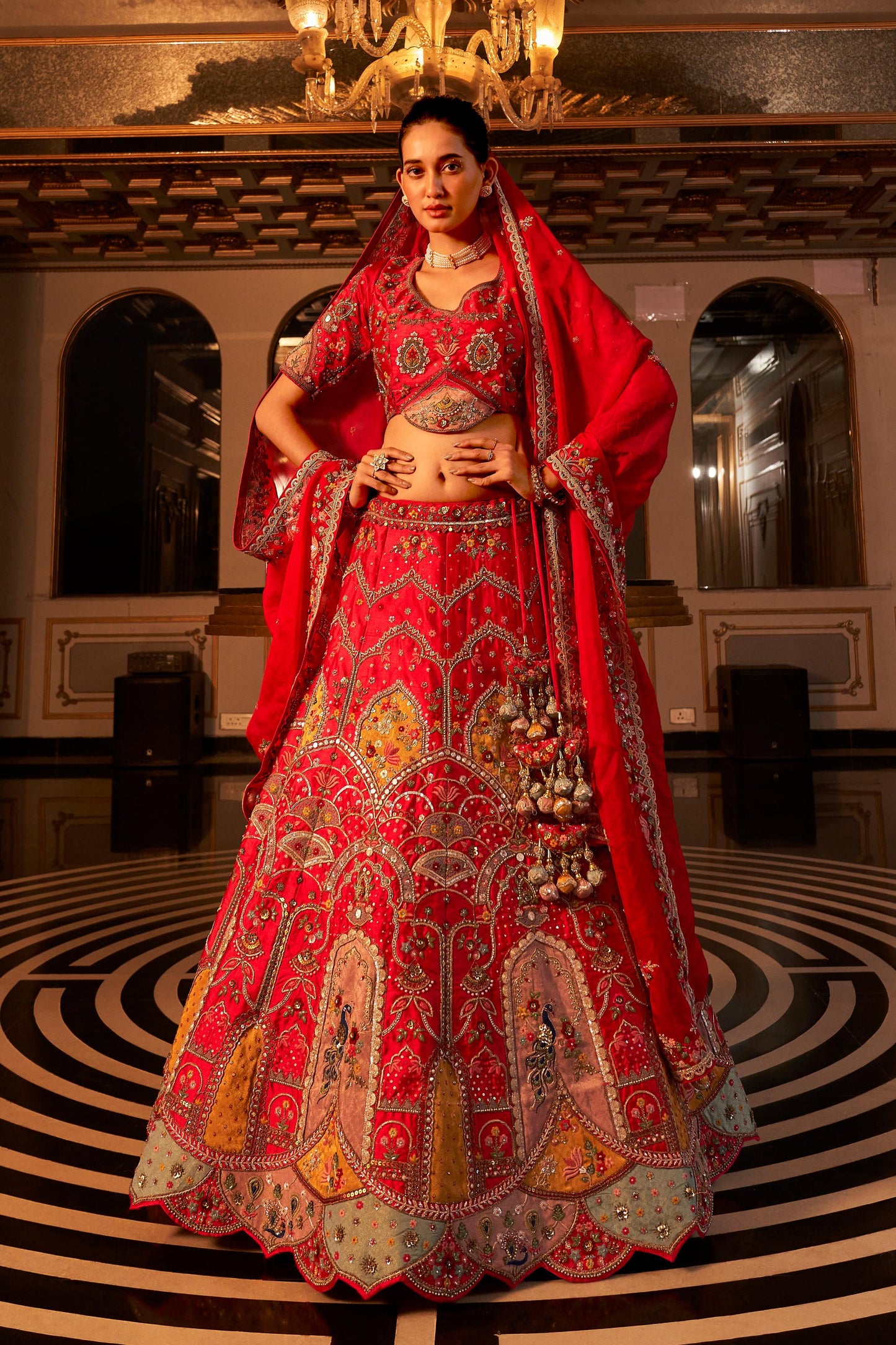 Red Zardozi Work Raw Silk Bridal Lehenga