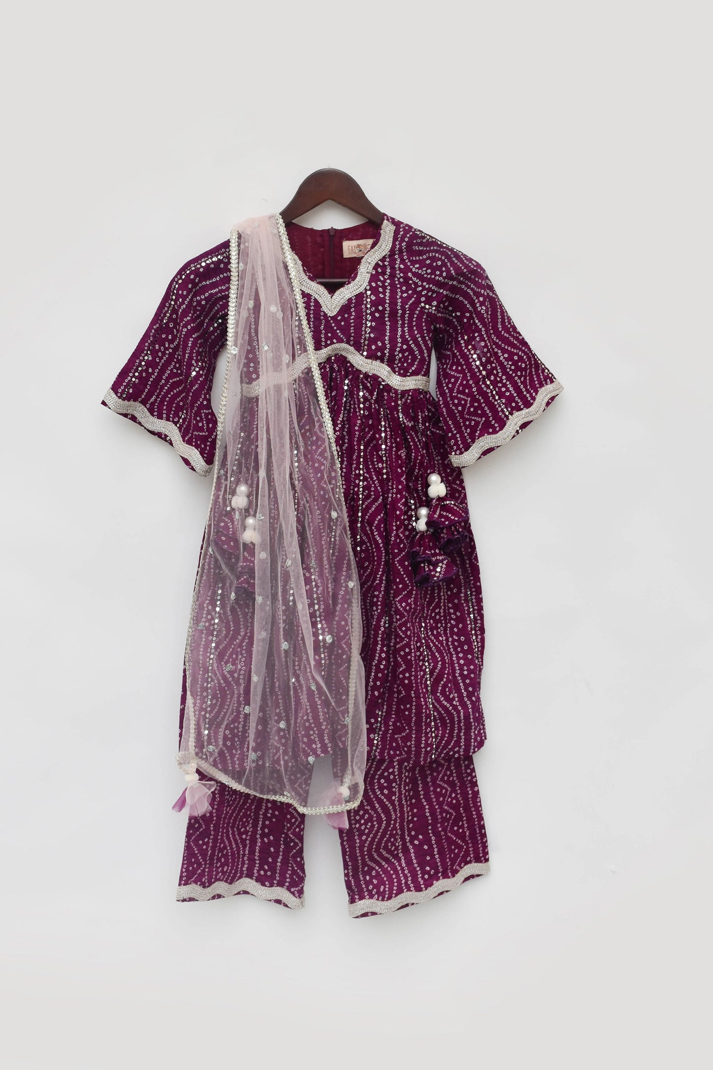 Purple Bandhaj Kurti with Pant