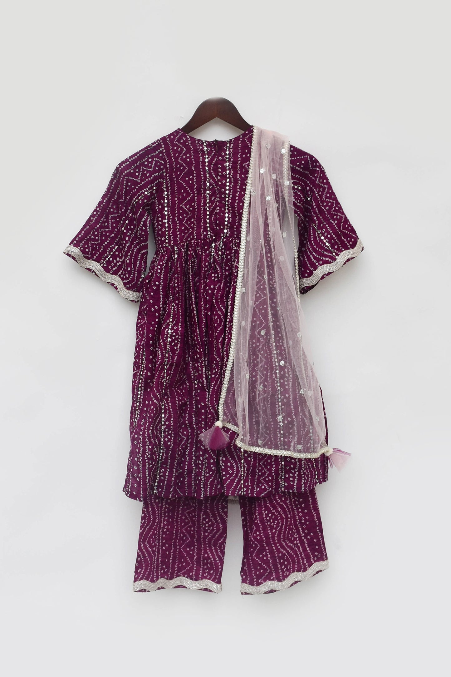 Purple Bandhaj Kurti with Pant