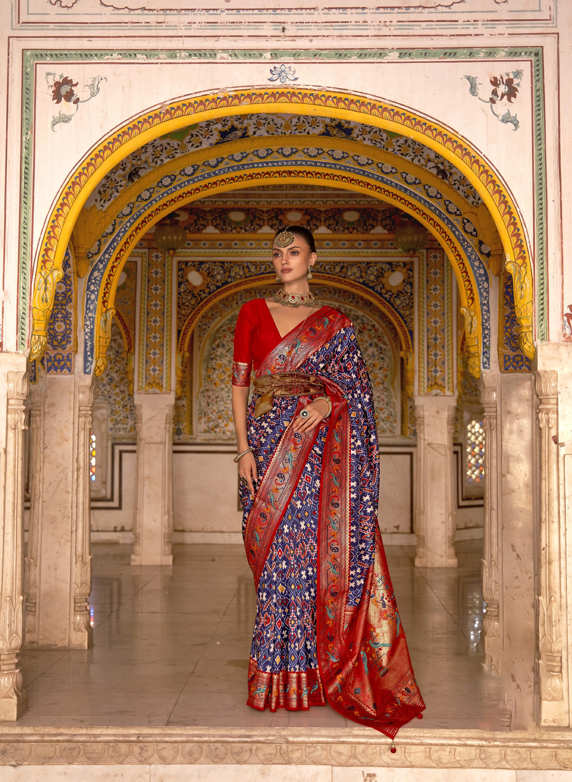 Navy Blue and Maroon Color Patola Paithani Silk Saree