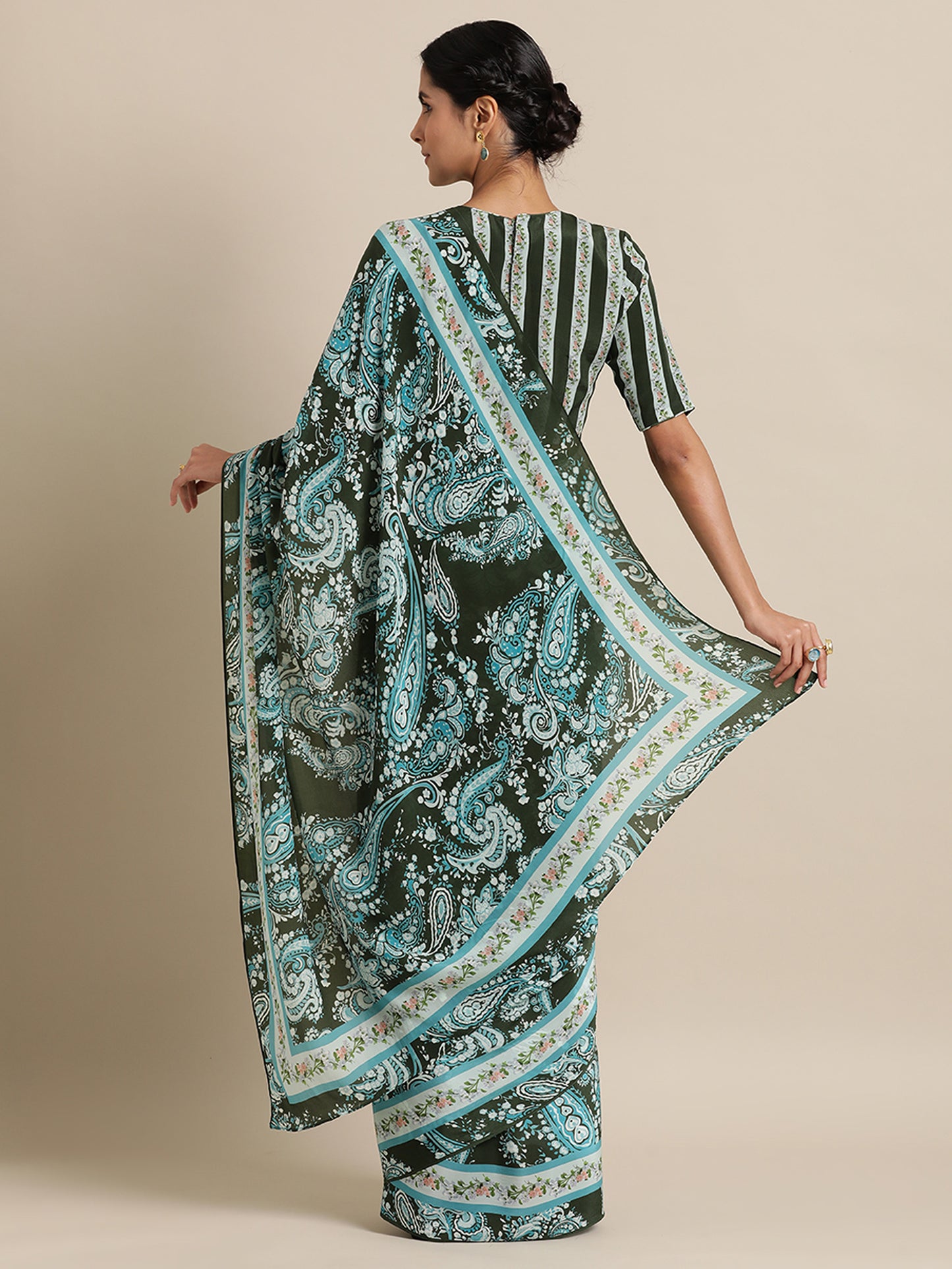 Paisley Passion In Natural Crepe Green Saree