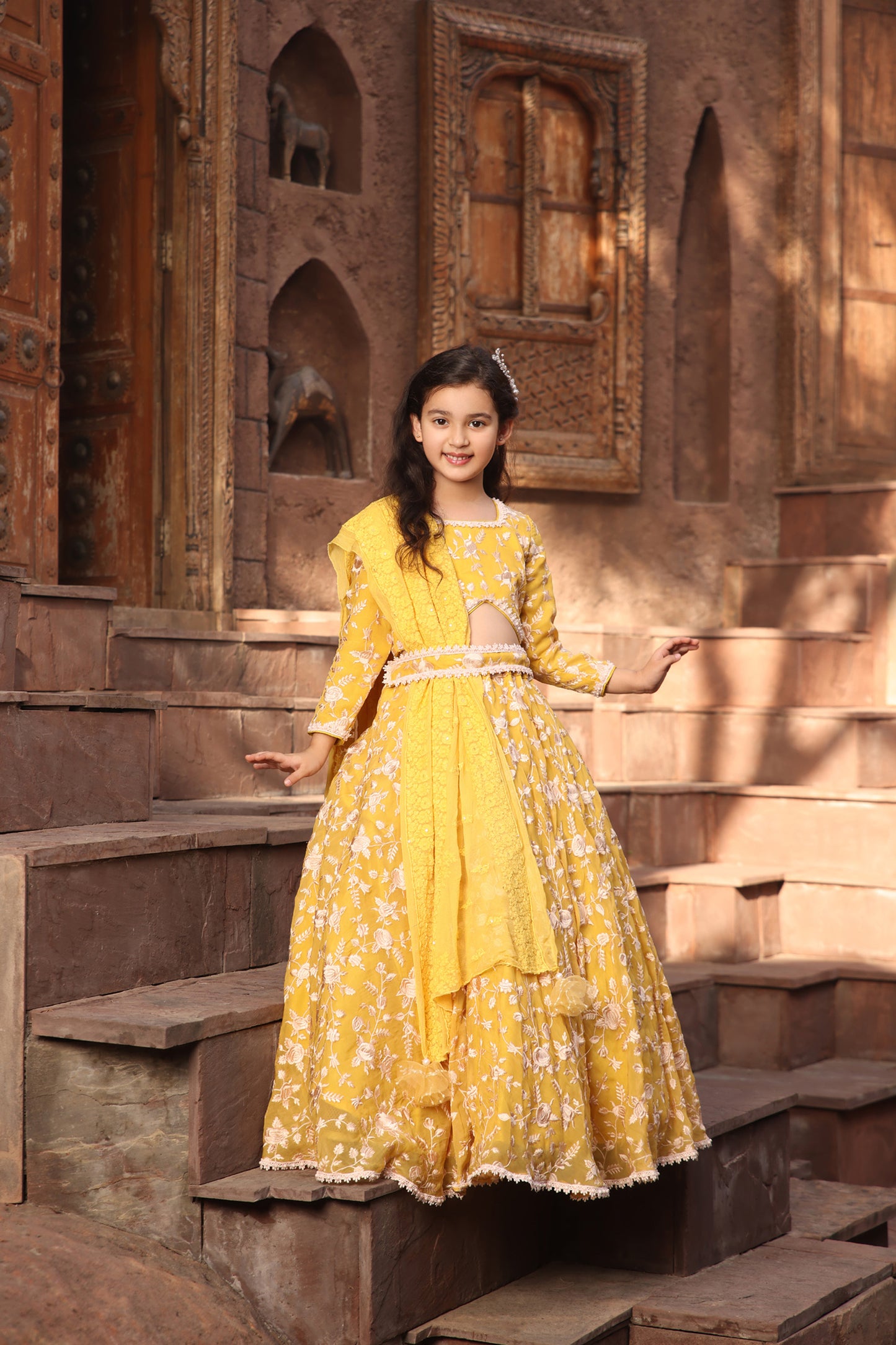 Yellow Parsi work Lehenga Choli