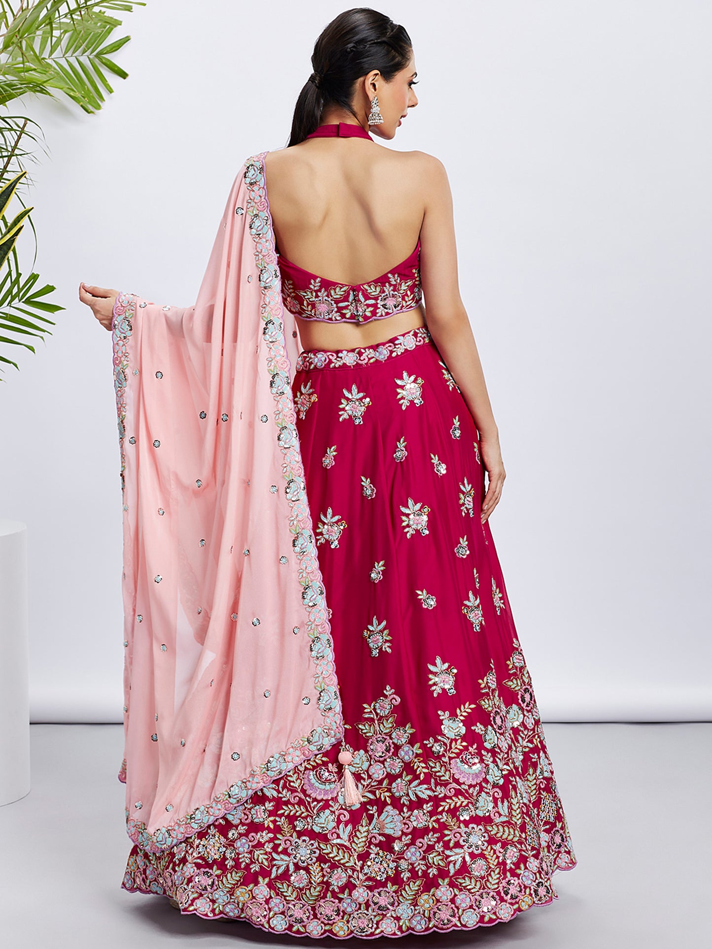 Rose Pure Georgette Sequins and thread embroidery Lehenga choli