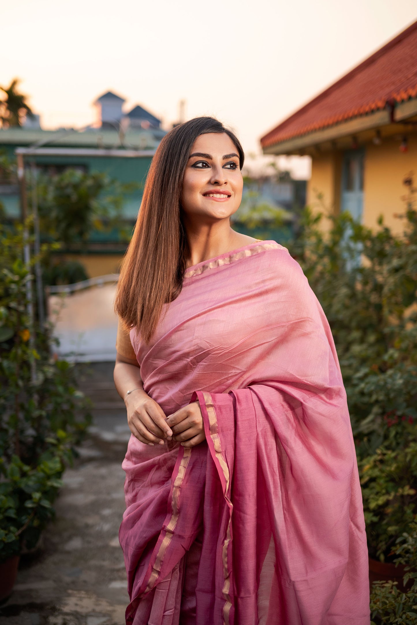 Purple ombre chanderi silk saree