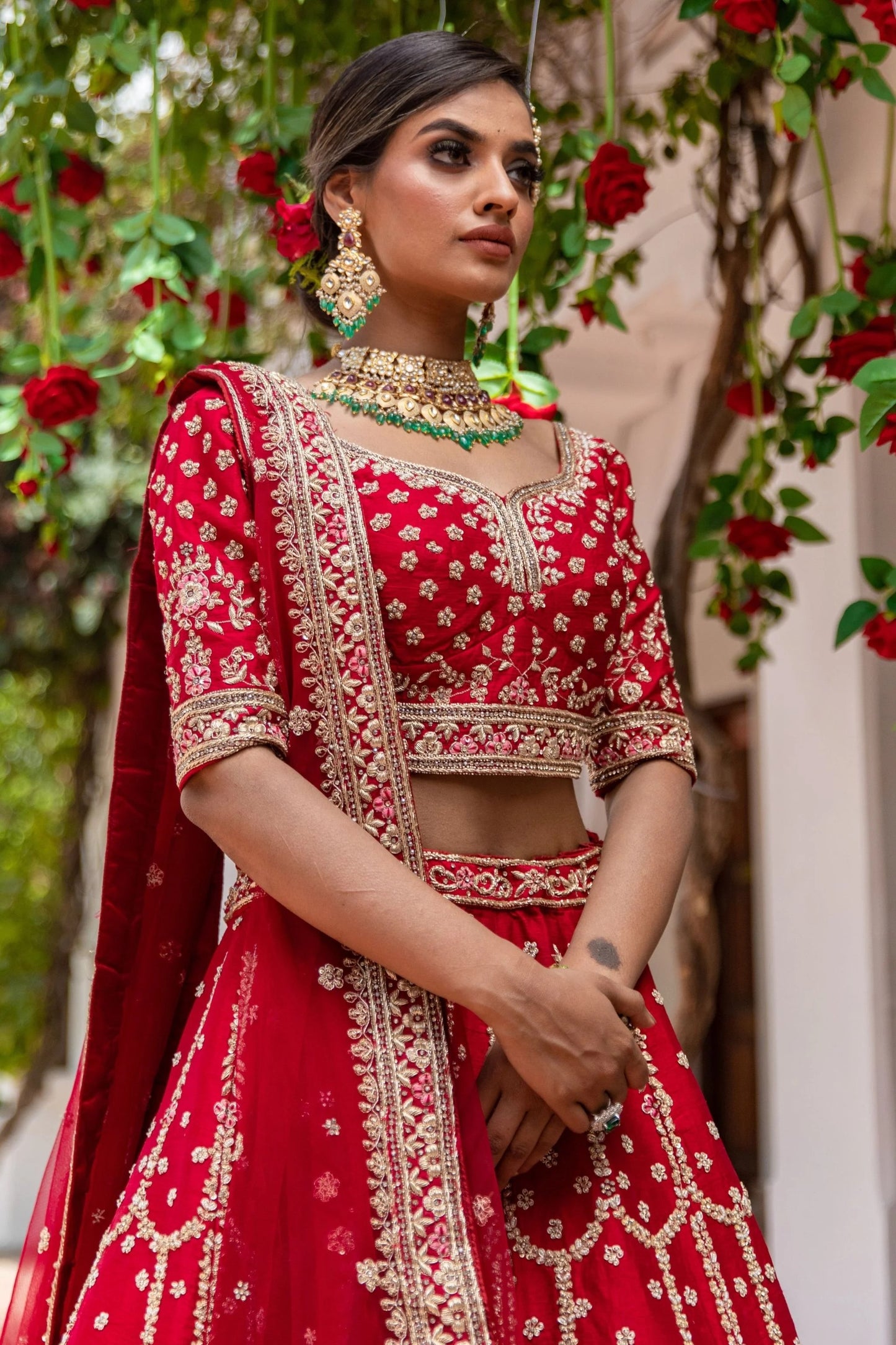 Red Raw Silk Bridal Lehenga