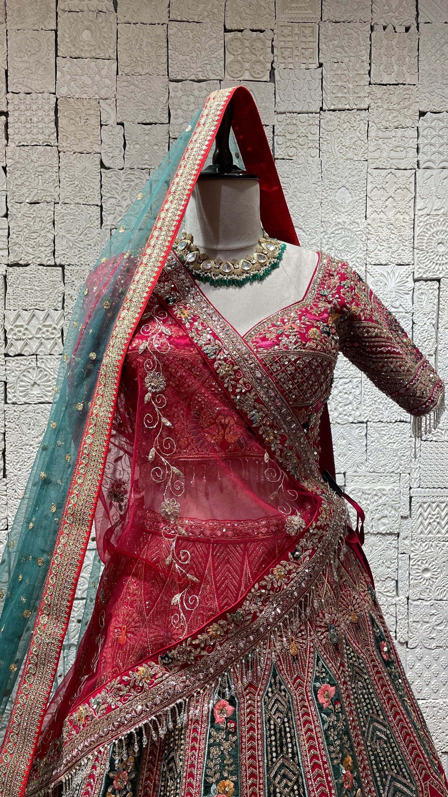 Multicolour Silk Bridal lehenga