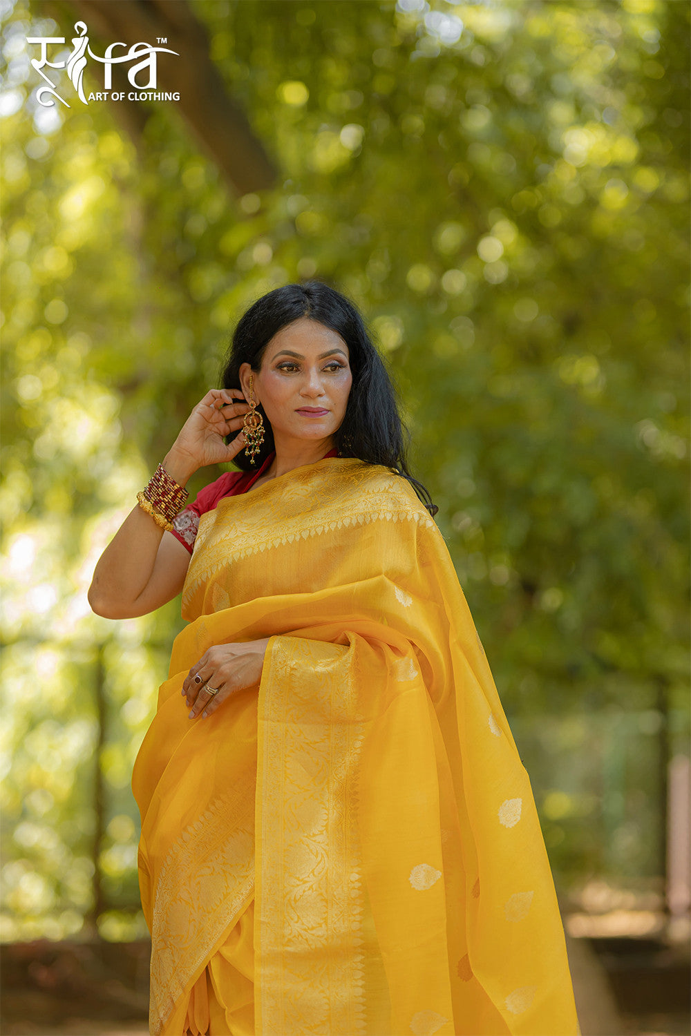 Handloom Sunshine Yellow Organza Banarasi Saree