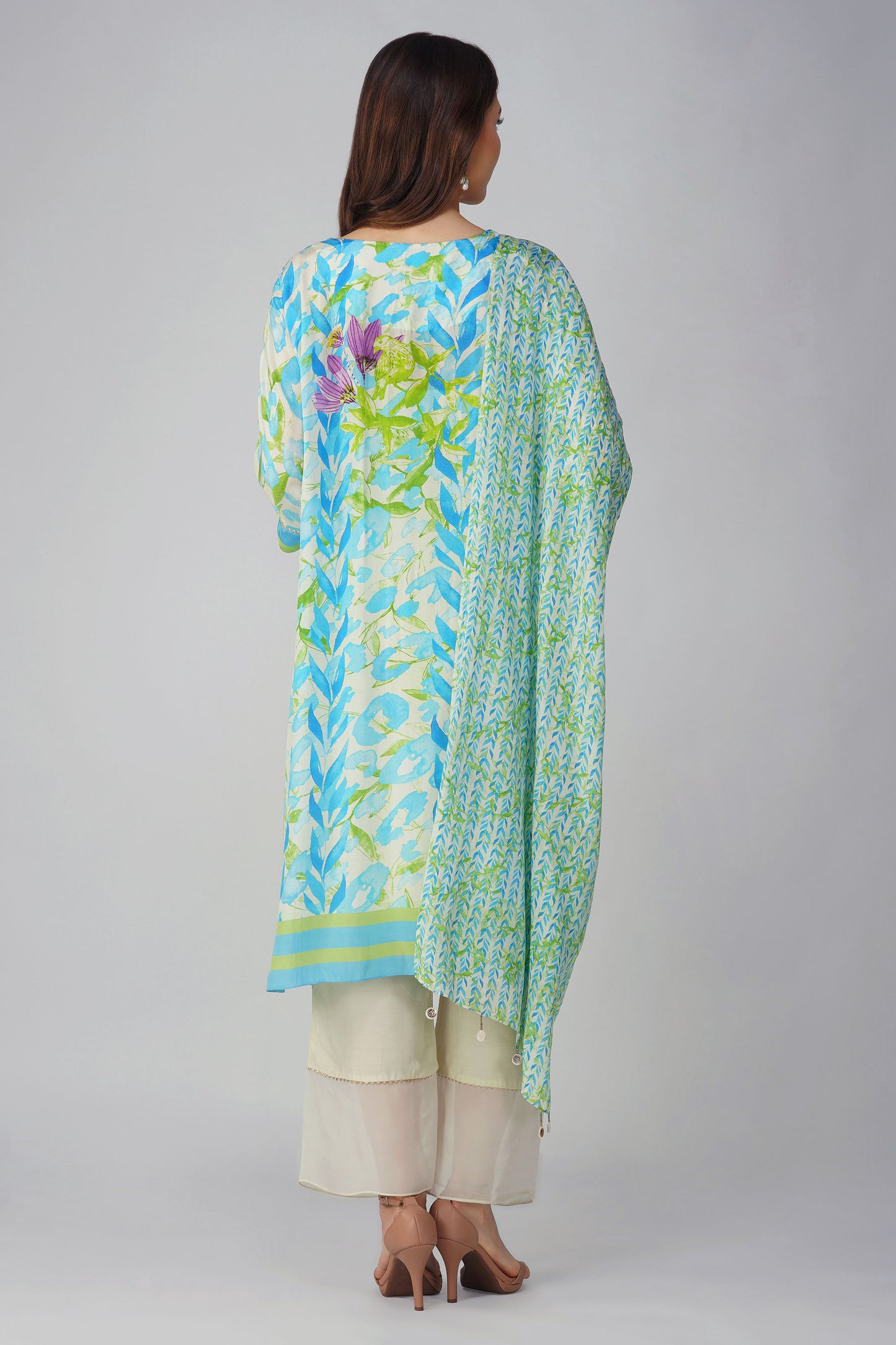 Blue Leaf Printed Spring Kurta Set