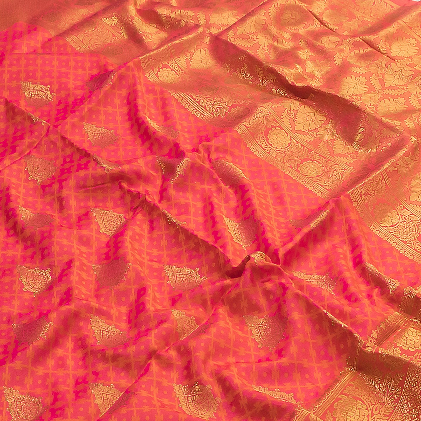 Golden Accented Pink Silk Saree