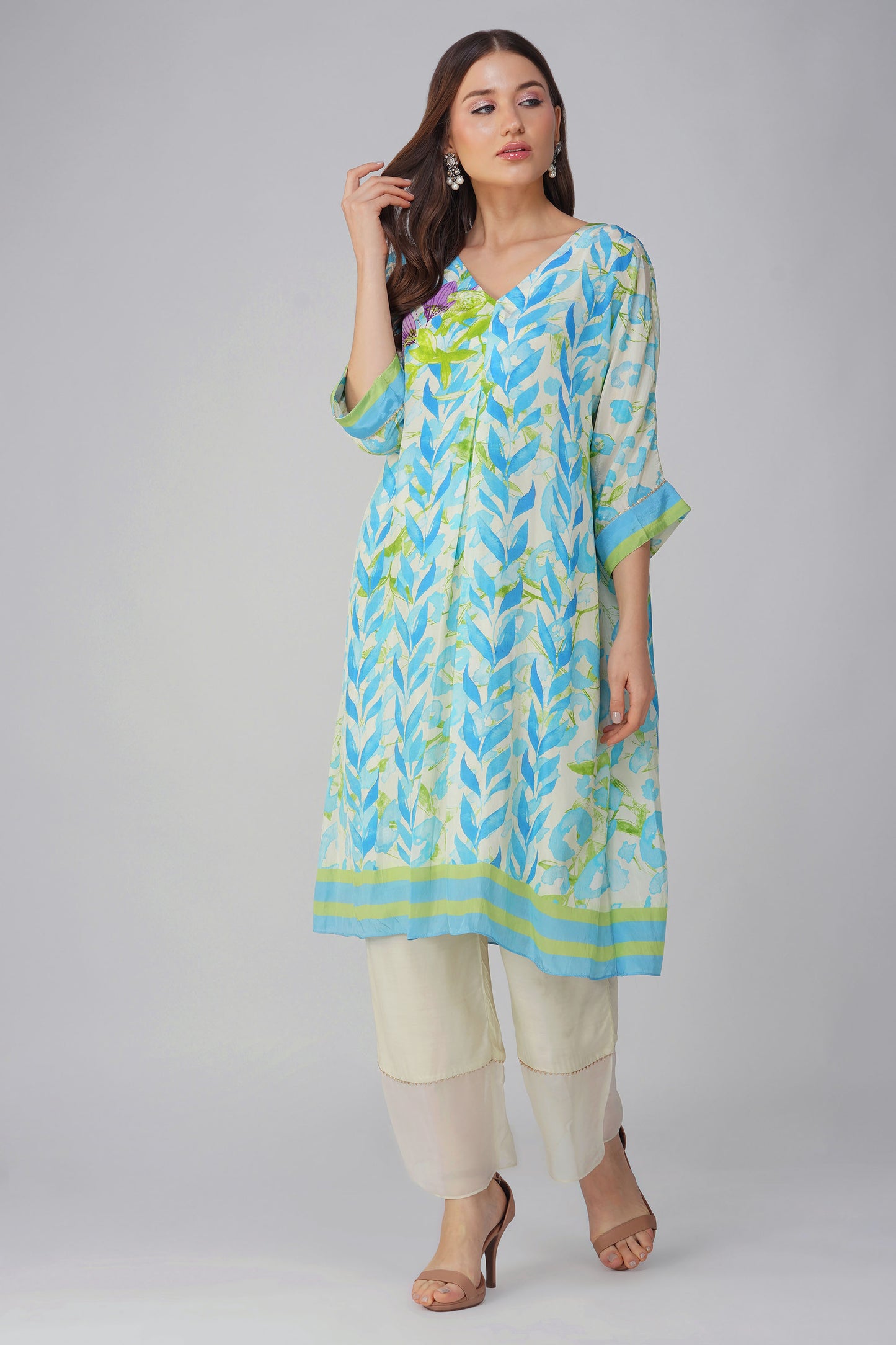 Blue Leaf Printed Spring Kurta Set