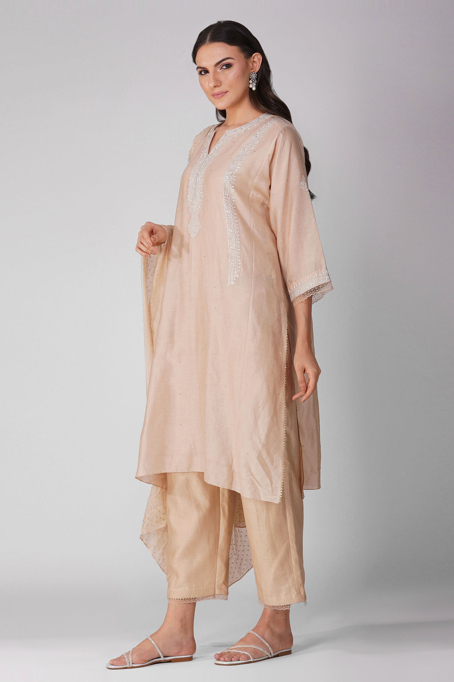 Flower Border Kalidar Kurta Set-Kora