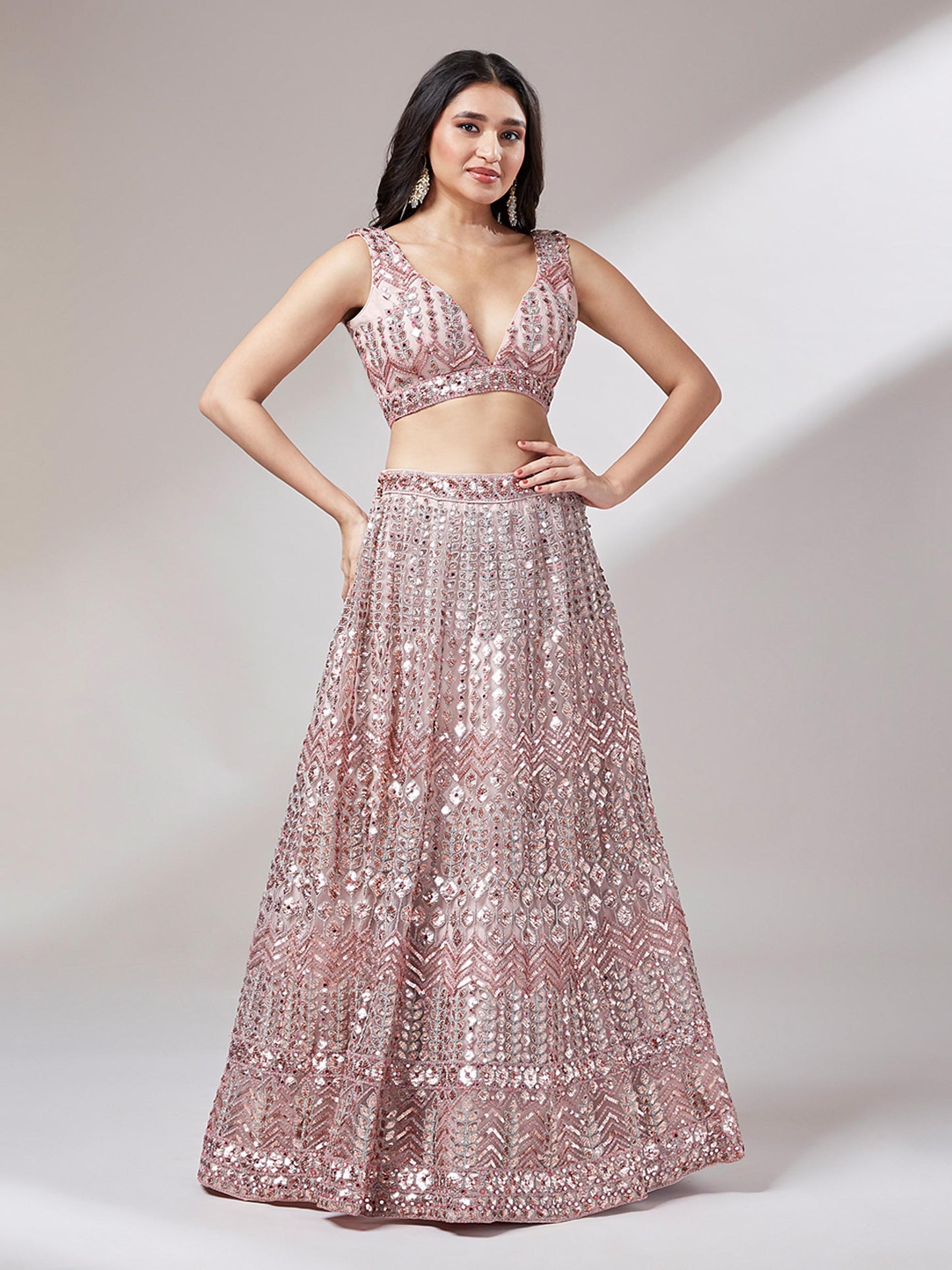 Rose Gold Net Mirror & Sequinse embroidery Lehenga