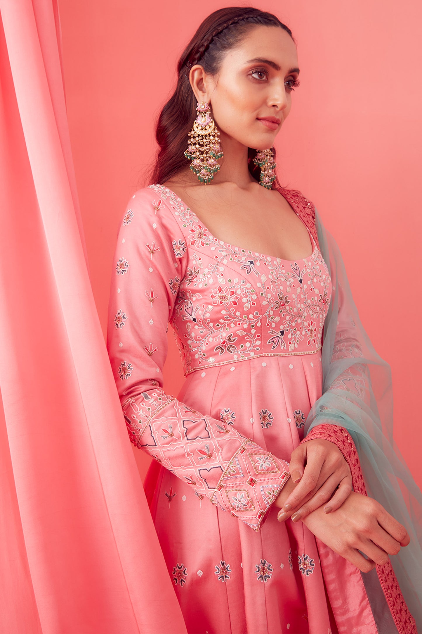 Soft Pink Dori embroidery Anarkali set - Aarambh