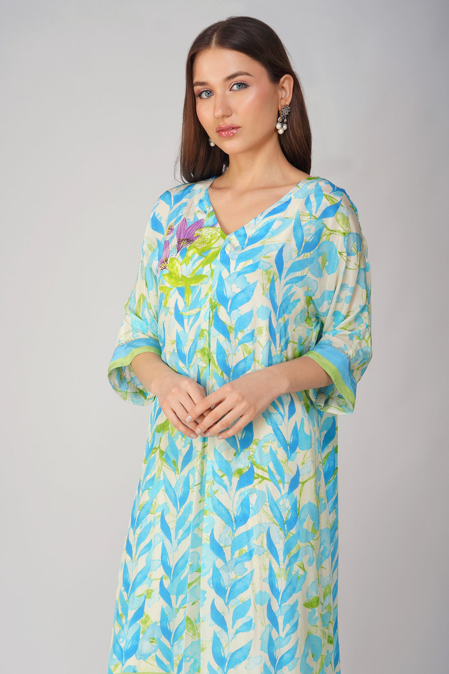 Blue Leaf Printed Spring Kurta Set