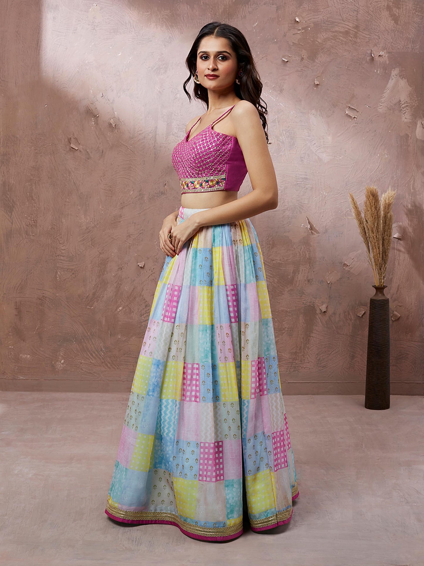 Multi color Organza Floral Printed Lehenga choli & Dupatta