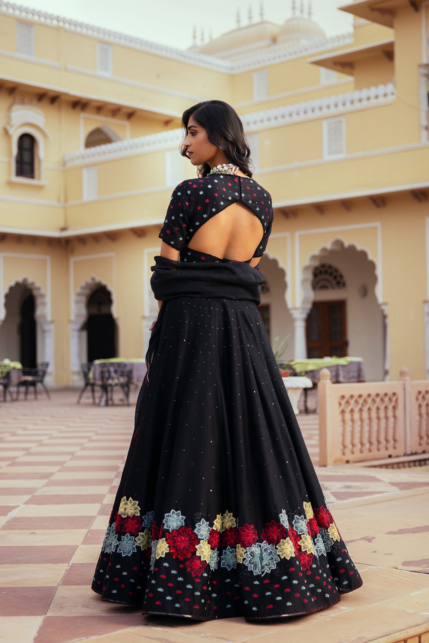 Gulposh Black Chanderi Silk Ajooba Lehenga Set