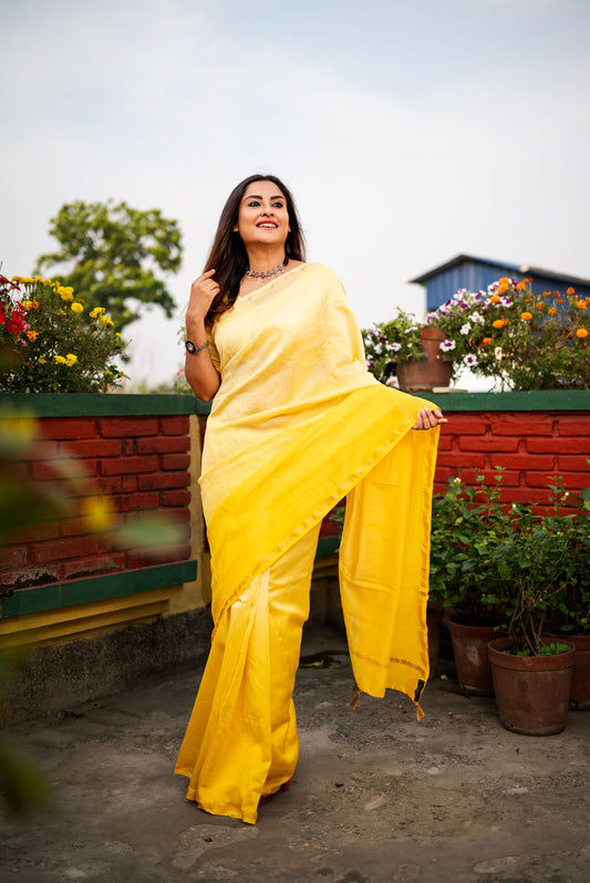 Yellow ombre chanderi silk saree