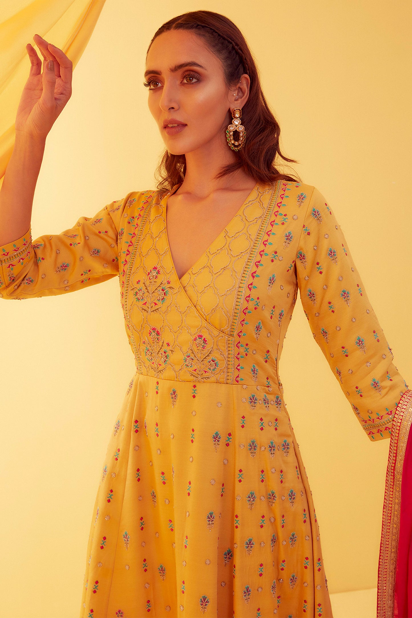 Canary Yellow Mughal Motifs Anarkali set - Aarambh