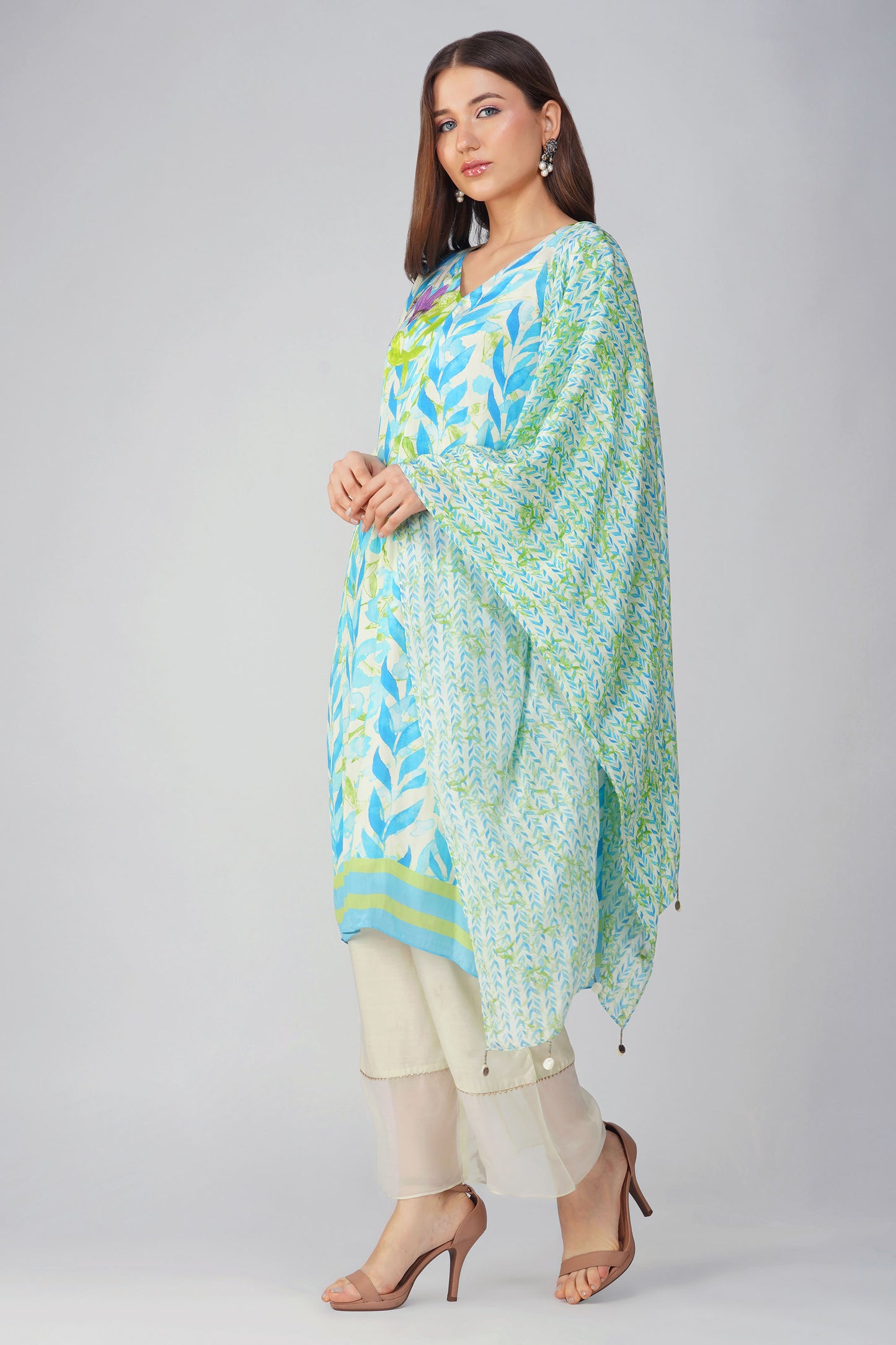 Blue Leaf Printed Spring Kurta Set