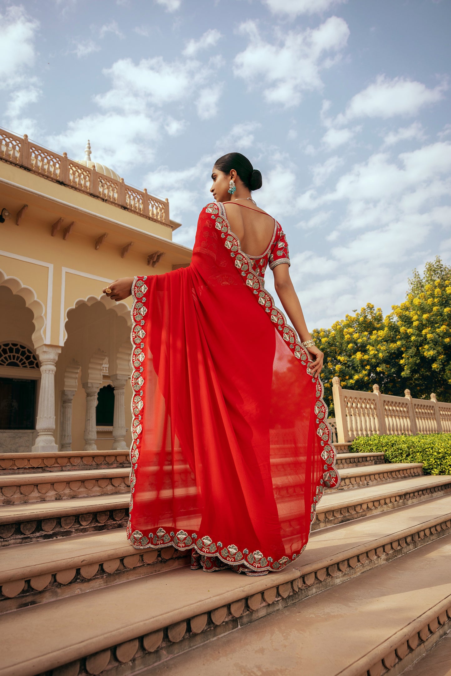 Mira Georgette Red Designer Saree Set