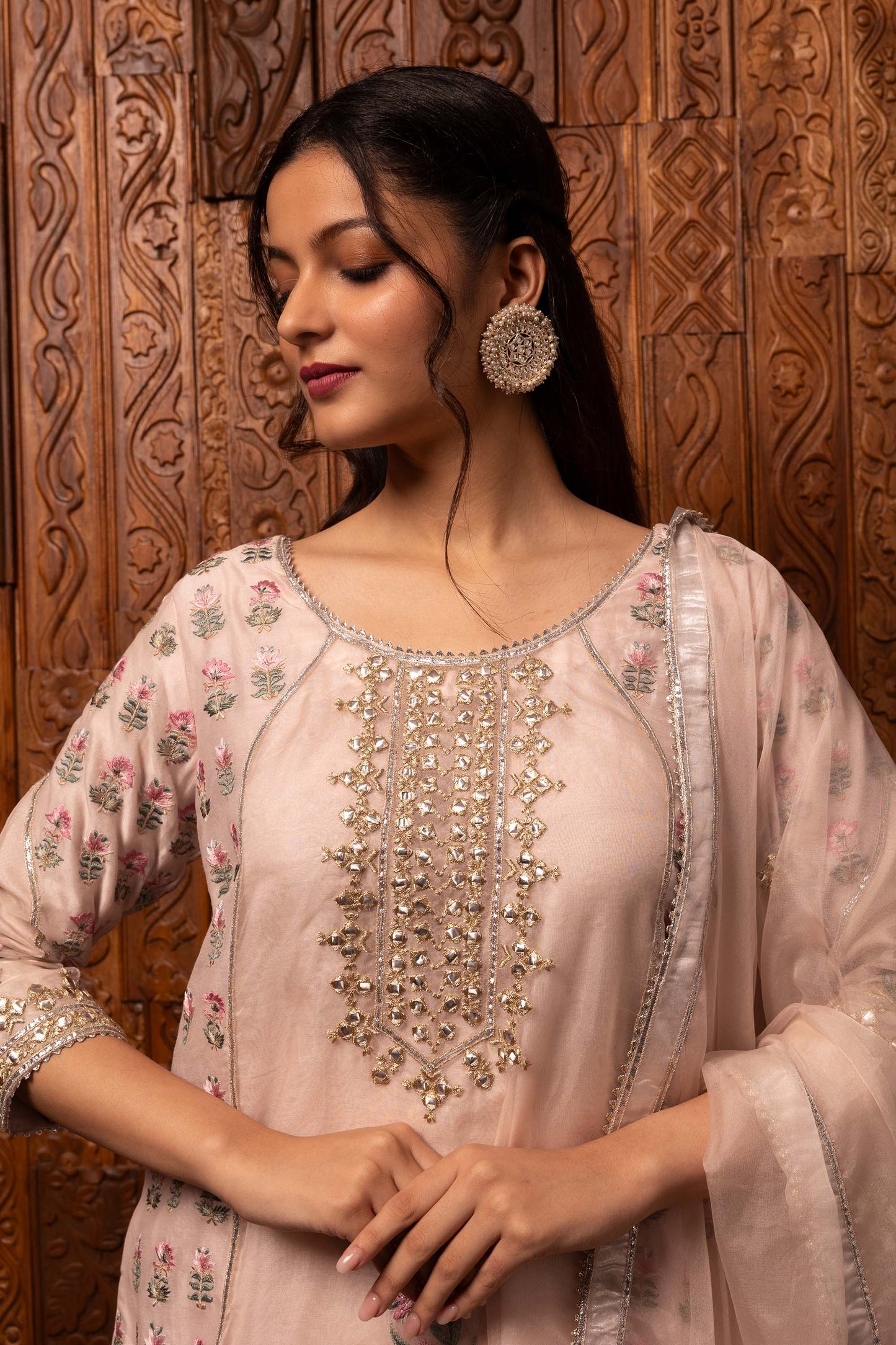 Tales of grace Light Pink Chanderi silk Embroidered Festive Sharara