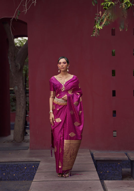 Magenta Khushrat Pure Satin Weaving Saree